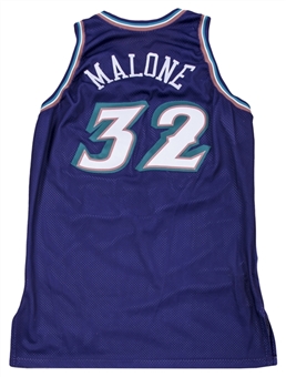 1998 Karl Malone NBA Finals Game Used Utah Jazz Road Jersey (MEARS A10, Equipment Manager LOA & Sports Investors Authentication)